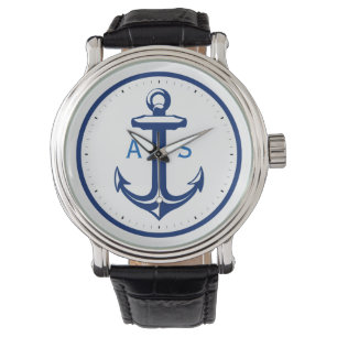 Classy Anchor met Initialen   Nautische geschenken Horloge