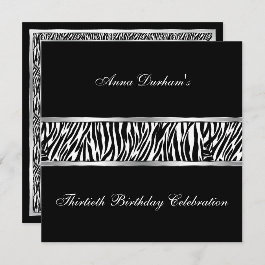 Classy Animal Print Invite [Zebra zwart/zilver] Kaart (Voorkant / Achterkant)