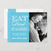 Classy Aqua Blue Damask Bewaar de datum Aankondigingskaart (Voorkant / Achterkant)