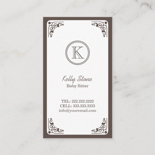Classy Art Deco Border Baby Sitter Visitekaartje (Voorkant)