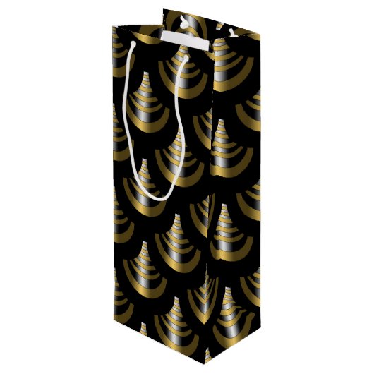 Classy Art Deco | Zwart en goud Wijn Cadeautas (Achterkant Gekanteld)
