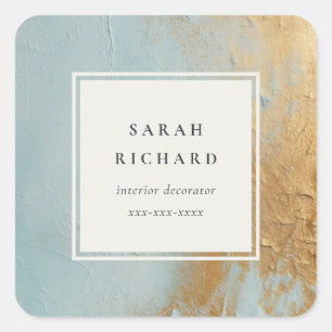 Classy Artistic Blue Gold Oil Paint Business Vierkante Sticker
