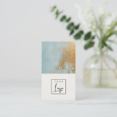 Classy Artistic Blue Gold Oil Paint Texture Logo Visitekaartje (Staand voorkant)