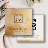 Classy Beige Gold Oil Paint Texture Logo QR Code Vierkante Visitekaartje