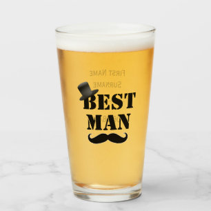 Classy Best Man Mustache Top Hat Custom Glas