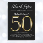 Classy Black and Gold 50th Birthday Carte de remer<br><div class="desc">Classy Black and Gold 50th Birthday Carte de remerciements. Carte de remerciements d'anniversaire simple mais classe avec le jalon de l'année de naissance dans l'effet texte or solide! Il s'agit d'un modèle modifiable qui pourrait être utilisé pour les hommes et les femmes. Contactez-moi si vous avez des questions, je ferai...</div>