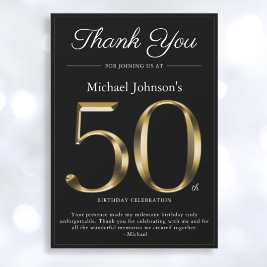 Classy Black and Gold 50th Birthday Carte de remer