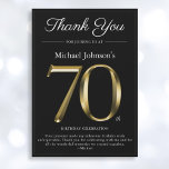 Classy Black and Gold 70th Birthday Carte de remer<br><div class="desc">Classy Black and Gold 70th Birthday Carte de remerciements. Carte de remerciements d'anniversaire simple mais classe avec le jalon de l'année de naissance dans l'effet texte or solide! Il s'agit d'un modèle modifiable qui pourrait être utilisé pour les hommes et les femmes. Contactez-moi si vous avez des questions, je ferai...</div>