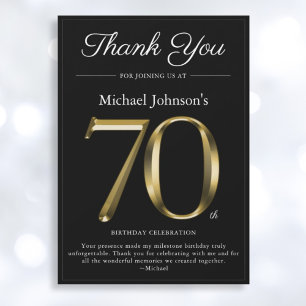 Classy Black and Gold 70th Birthday Carte de remer