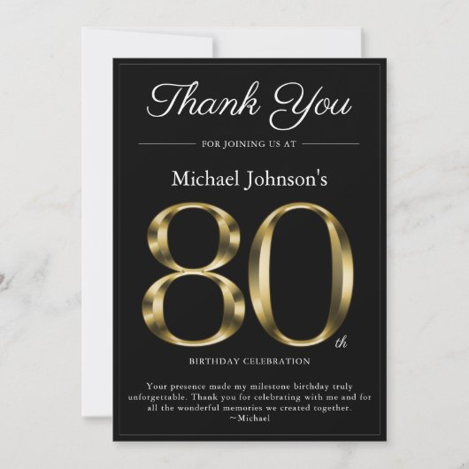 Classy Black and Gold 80th Birthday Carte de remer (Devant)