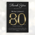 Classy Black and Gold 80th Birthday Carte de remer<br><div class="desc">Classy Black and Gold 80th Birthday Carte de remerciements. Carte de remerciements d'anniversaire simple mais classe avec le jalon de l'année de naissance dans l'effet texte or solide! Il s'agit d'un modèle modifiable qui pourrait être utilisé pour les hommes et les femmes. Contactez-moi si vous avez des questions, je ferai...</div>