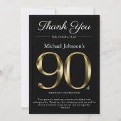 Classy Black and Gold 90e Carte de remerciements d (Devant)