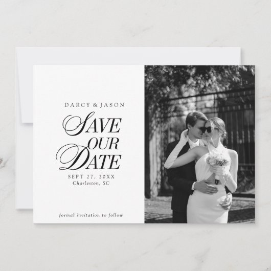 Classy Black and White Elegant Save the Date Card (Devant)