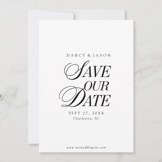 Classy Black and White Elegant Save the Date Card (Devant)