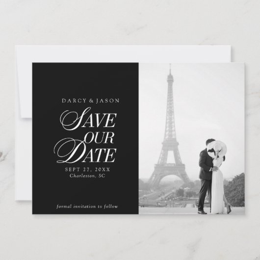 Classy Black and White Elegant Save the Date Card (Devant)
