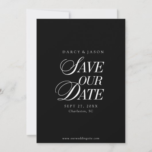 Classy Black and White Elegant Save the Date Card (Devant)