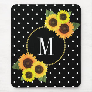 Classy Black Antiek Floral Polka Dots Monogram Muismat
