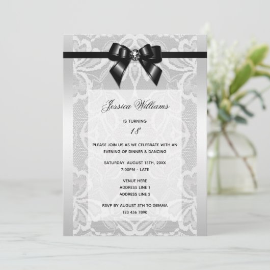 Classy Black Bow & Lace Verjaardag Kaart (Staand voorkant)