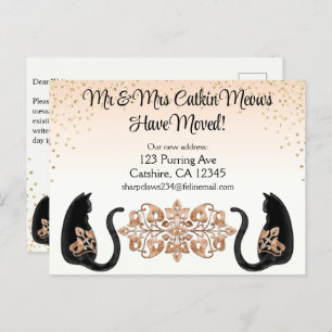 Classy Black Cat, we hebben verhuisd, New Address Briefkaart