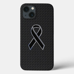 Classy Black Chrome Style Ribbon Awareness iPhone 13 Hoesje
