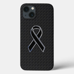 Classy Black Chrome Style Ribbon Awareness iPhone 13 Hoesje