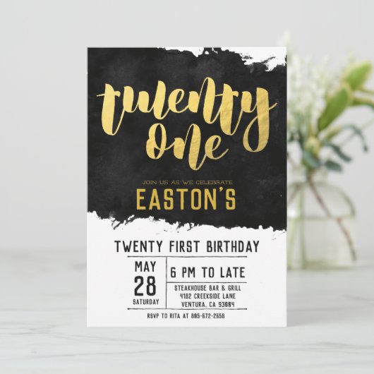 Classy Black en Gold | 21e verjaardag Kaart (Staand voorkant)