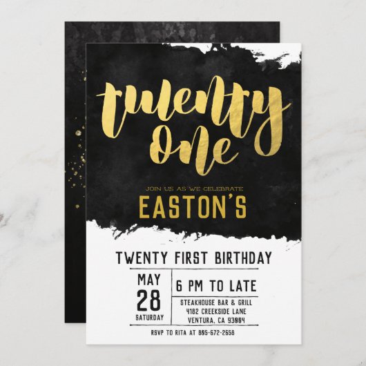 Classy Black en Gold | 21e verjaardag Kaart (Voorkant / Achterkant)