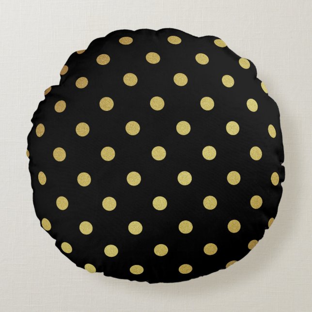 Classy Black en Gold Glitter Polka Dots Rond Kussen (Voorkant)