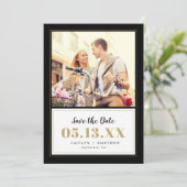 Classy Black en Gold Photo Save the Date (Staand voorkant)