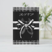 Classy Black en Silver RSVP Kaartje (Staand voorkant)