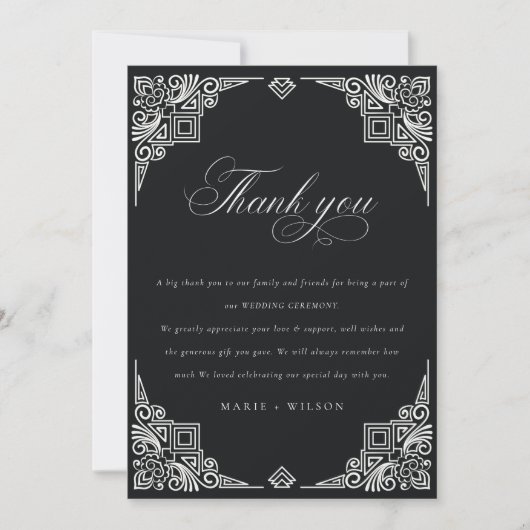 Classy Black en White Art Deco  huwelijk Bedankkaart (Voorkant)