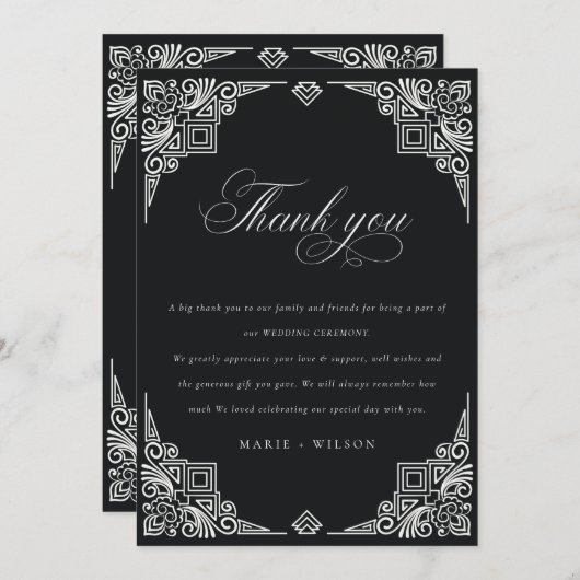 Classy Black en White Art Deco  huwelijk Bedankkaart (Voorkant / Achterkant)