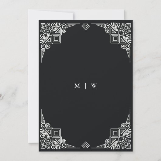 Classy Black en White Art Deco  huwelijk Kaart (Achterkant)