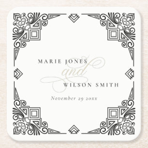 Classy Black en White Art Deco  huwelijk Vierkante Kartonnen Onderzetter