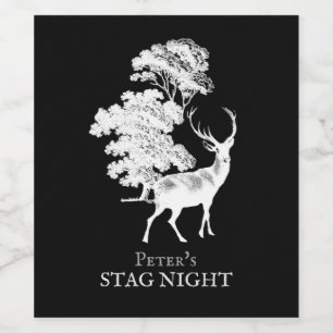 Classy Black en White Deer Silhouette Wijn Etiket