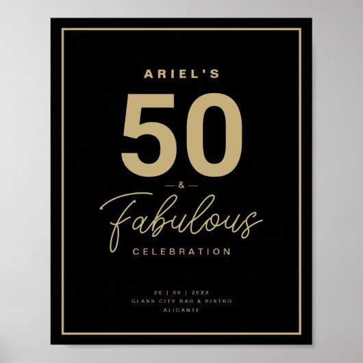 Classy Black & Gold 50- & Fabulous Birthday Party Poster (Voorkant)