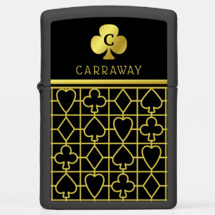 Classy Black Gold Card Suits Monogramed Clover