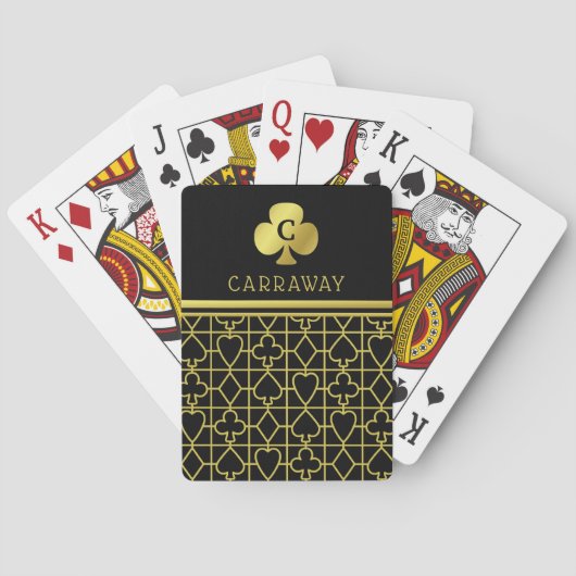 Classy Black Gold Card Suits Monogrammed Club Pokerkaarten (Achterkant)