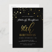Classy Black & Gold Confetti 40e verjaardag Uitnodiging Briefkaart (Voorkant / Achterkant)