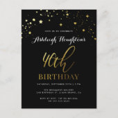 Classy Black & Gold Confetti 40e verjaardag Uitnodiging Briefkaart (Voorkant)