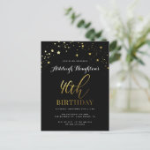 Classy Black & Gold Confetti 40e verjaardag Uitnodiging Briefkaart (Staand voorkant)