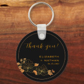 Classy Black Gold Floral Weddenschap Hartelijk dan Sleutelhanger (Voorkant)