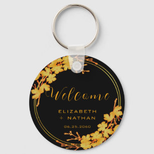 Classy Black & Gold Floral Weduwen Welkom Sleutelhanger