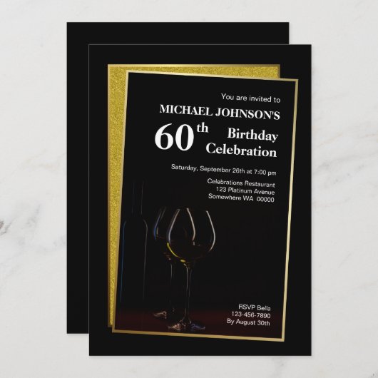 Classy Black Gold Glitter 60th Birthday Kaart (Voorkant / Achterkant)