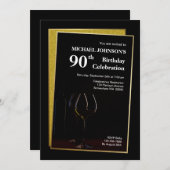 Classy Black Gold Glitter 90th Birthday Kaart (Voorkant / Achterkant)