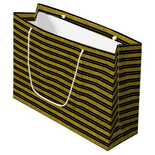 Classy Black Gold Glitter Stripes Gift Bag Large Cadeauzakje (Voorkant Gekanteld)