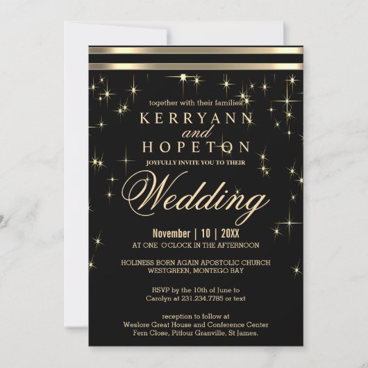 Classy Black & Gold Starlight met Bars-uitzending Kaart (Voorkant)