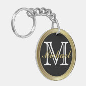 Classy Black Gold Styled Monogrammed Name Sleutelh Sleutelhanger (Voorkant Links)