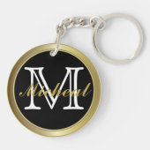 Classy Black Gold Styled Monogrammed Name Sleutelh Sleutelhanger (Achterkant)