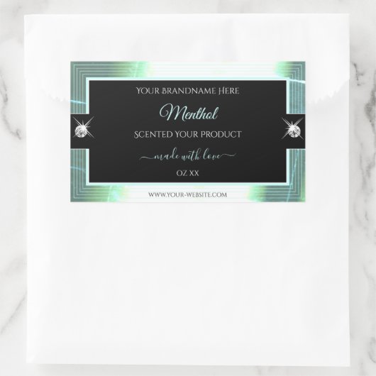 Classy Black Ice Blue Brilliants Productlabel Rechthoekige Sticker (Tas)